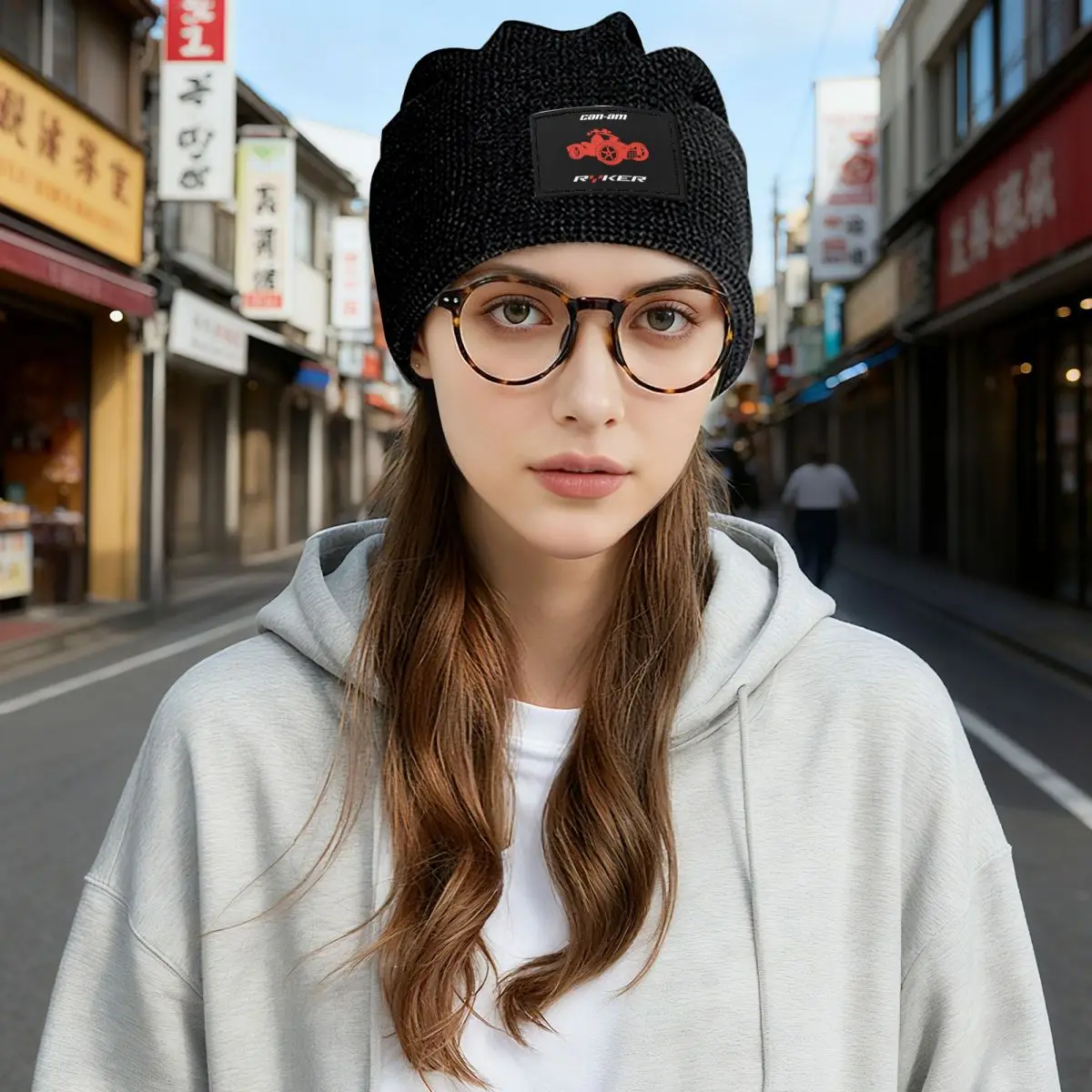 Can I Am Ryker Off-Road Brp Atv Graphic Waffle Knit Fleece Lined Beanie with PU Leather Patch Unisex Warm Winter Soft Cap