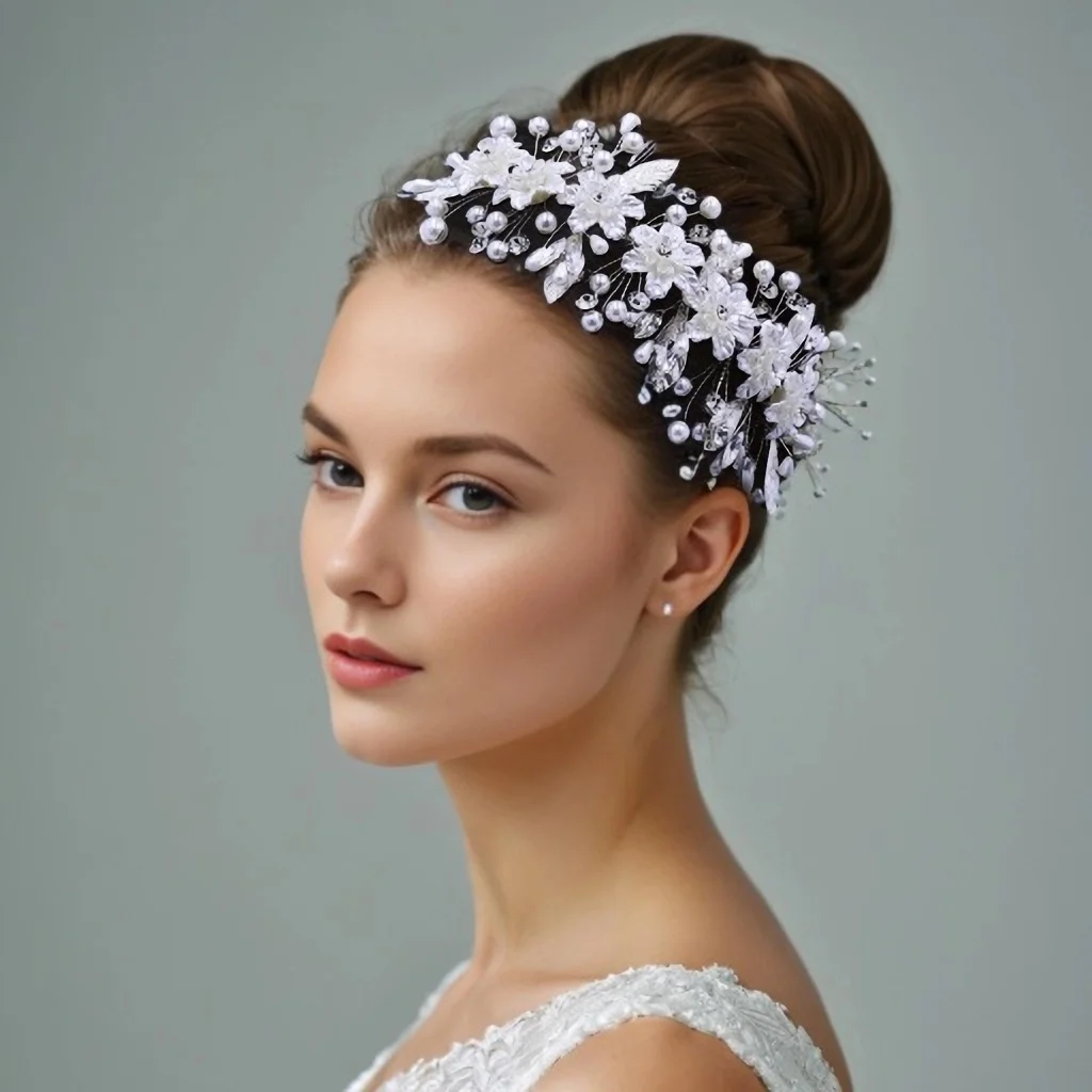 Bridal Pearl Hair Headdress Handmade Alloy Leaf And Shell Flower Hair Piece Tiaras Fashion Women Wedding Hair Accessories HP671