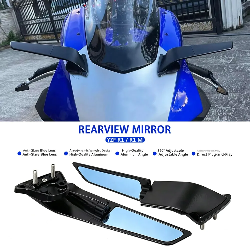 Stealth Sport Winglet Rearview Mirrors Motorcycle Accessories For Yamaha YZF-R1 YZF-R1M 2020-2025 Adjustable Aero Side Mirror