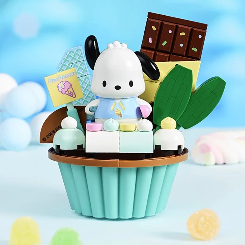 Sanrio Pochacco Cake Cup Building Blocks Pochacco Sports House Street View Model Bricks Desktop Display Toys Kids Hoilday Gifts