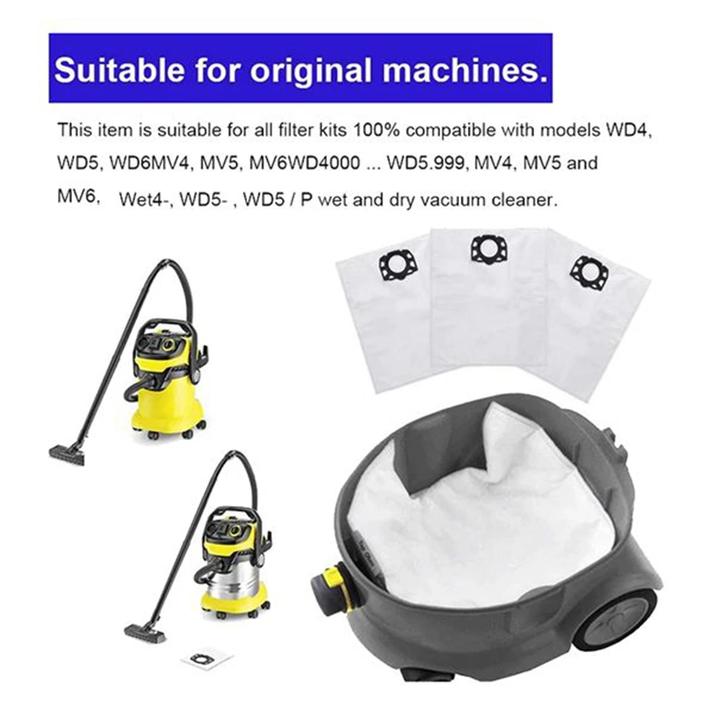 Bolsas de filtro para polvo para Karcher MV4 MV5 MV6 WD4 WD5 WD6 bolsa de repuesto para Karcher WD4000 a WD5999 parte 2.863-006.0