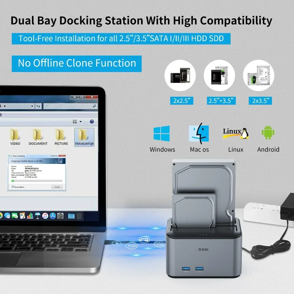 Imagem -02 - Alumínio Externo Hard Drive Docking Station Dual Bay Usb 3.0 para Sata Suporte Uasp Case Hdd 2.5 3.5 Ssk