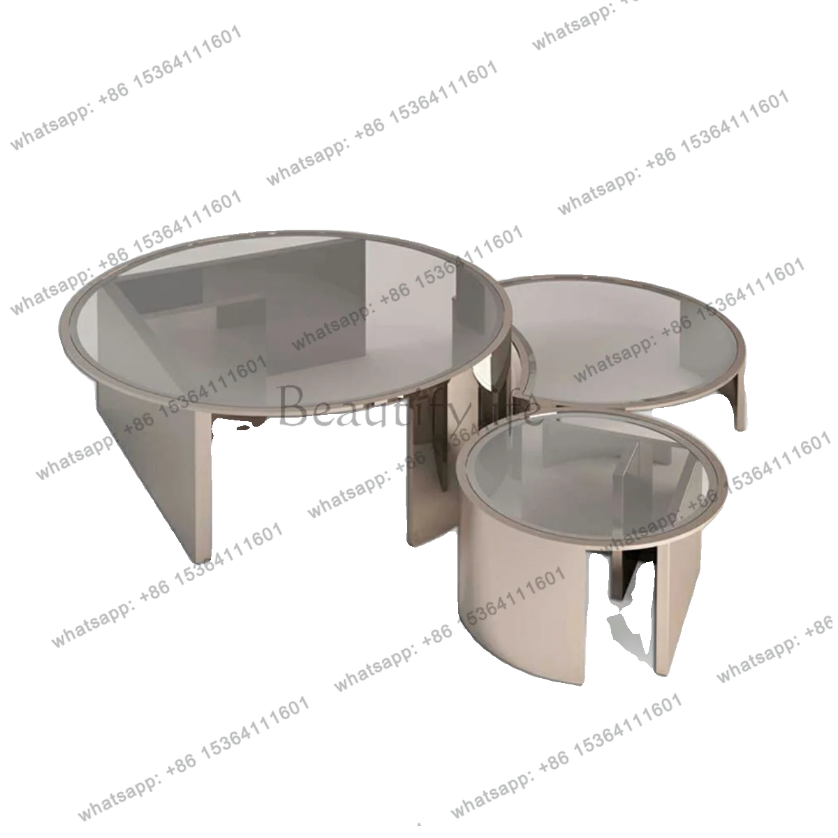 

Italian Simple Tempered Glass Coffee Table Combination Stainless Steel Dual-purpose Circular Creative Movable