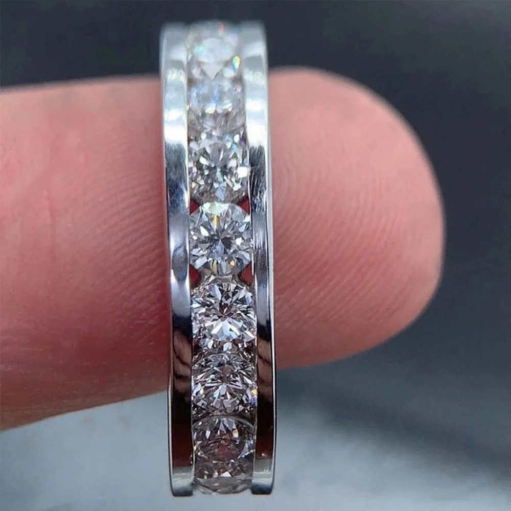 Minimalist Silver Tone Half Eternity Round 5A Zircon Wide Band Rings for Women Geometric Stackable Promise Wedding Jewelry Gifts