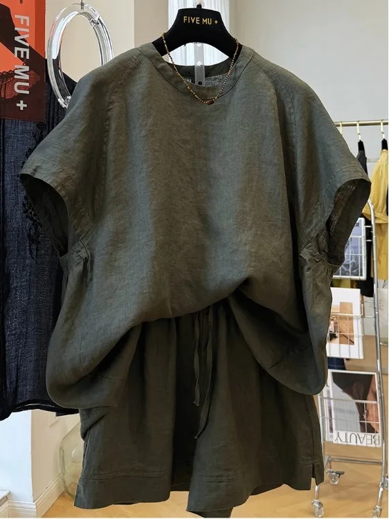 Linnen ronde Ne ort Sve T-shirt Faionable Casual Veelzijdige Top Dames Zomerset Lazy Sle Katoenmix orts