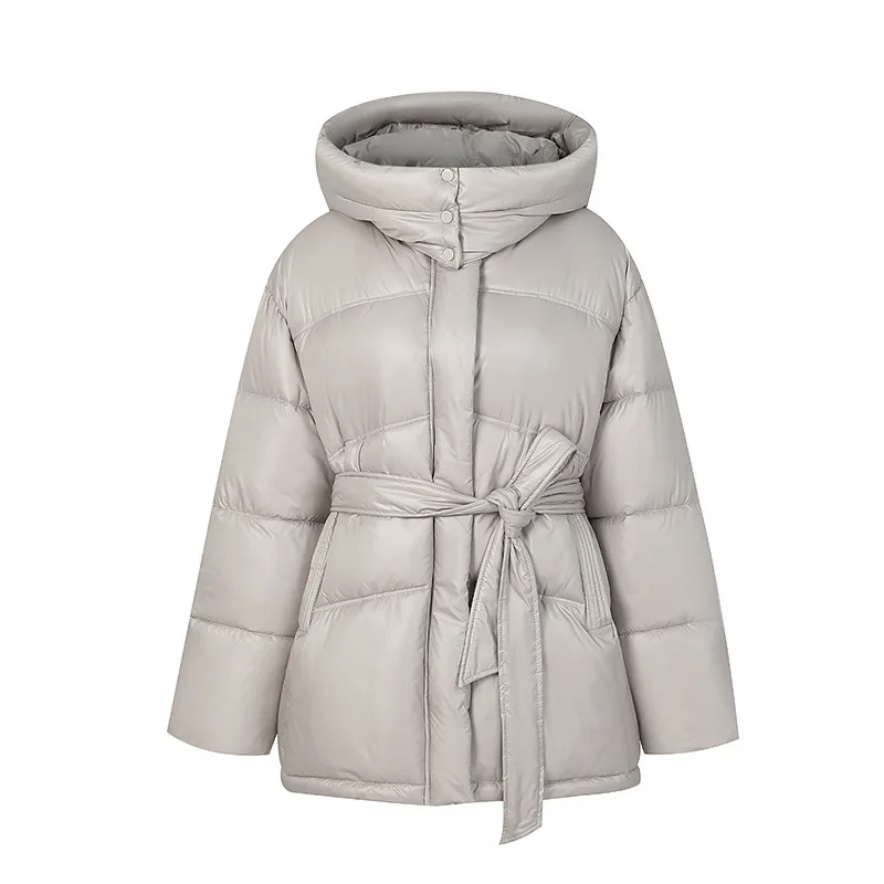 

Cotton Padded Women's 2025 Winter Waist Cinched Cotton Clothing with Thickened and Slimming Hooded Design