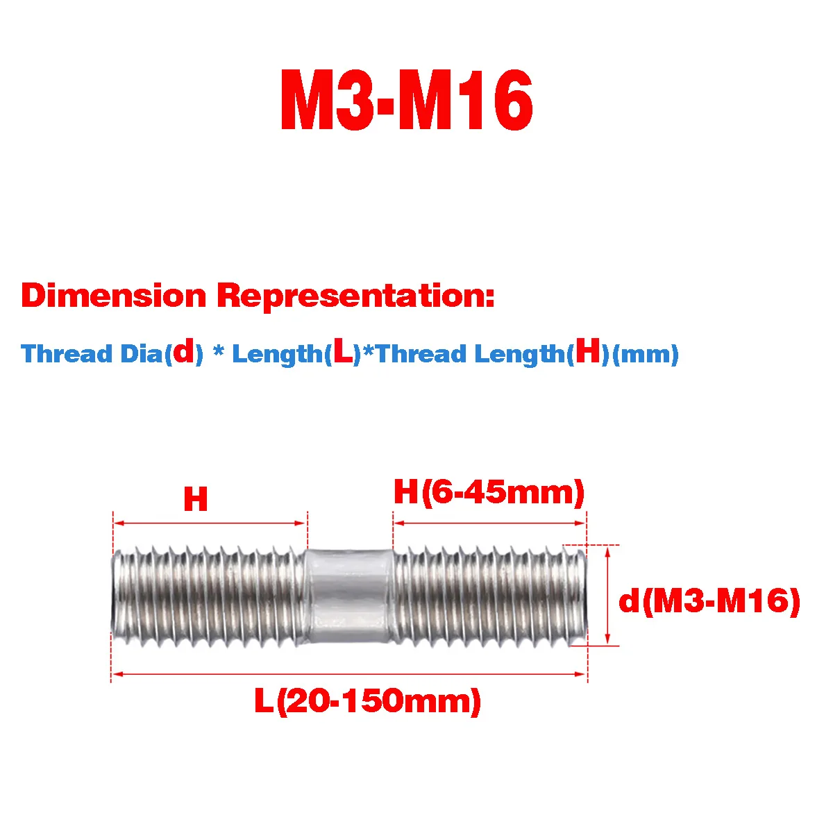 

304 Stainless Steel Extended Type Double Stud/ Through The Wall Double Stud M3 M4 M5 M6 M8 M10 M12 M14 M16