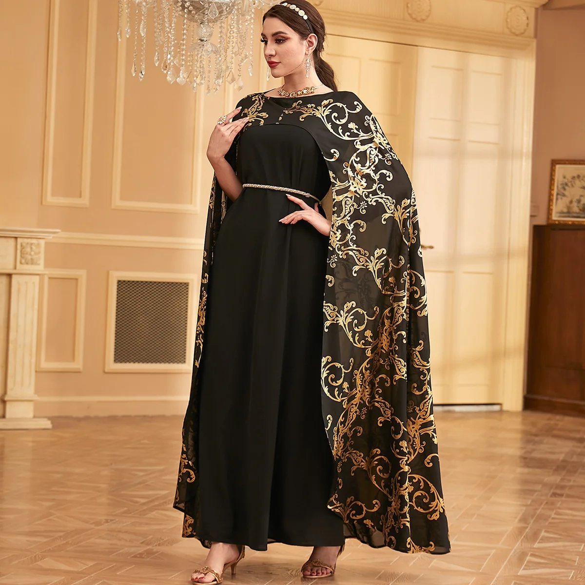 Fashion Middle East Arabic Robe Women Muslim Cloak Evening Party Maxi Dress Cape Abaya Dubai Kaftan Eid Djellaba Islam Jalabiya