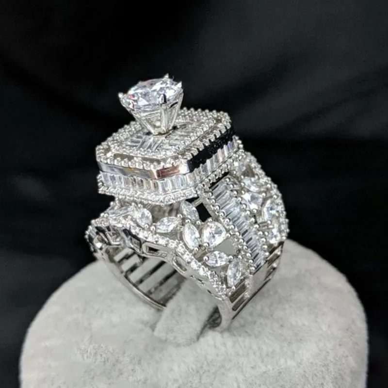 CAOSHI Brillanter, wunderschöner geometrischer Zirkonia-Ring für Verlobungsfeiern, zarte weibliche Fingeraccessoires, Statement-Schmuck – Detail 2