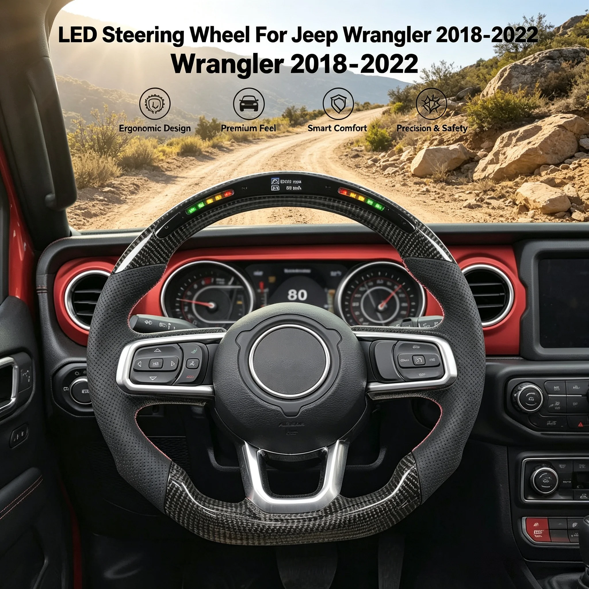 Suitable for the new Jeep Wrangler, matte carbon fiber LED smart car frosted steering wheel modification and customization