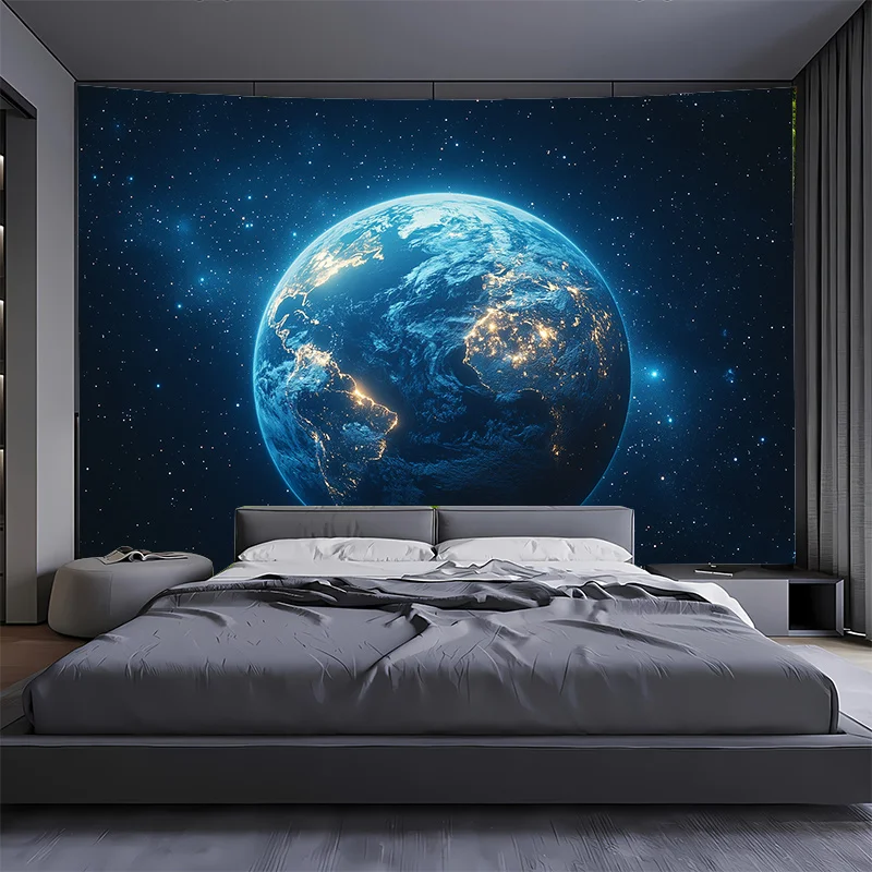Oversized Planet View Space Tapestry - Earth and Stars Wall Decor for Living Room and Astronomy Enthusiasts