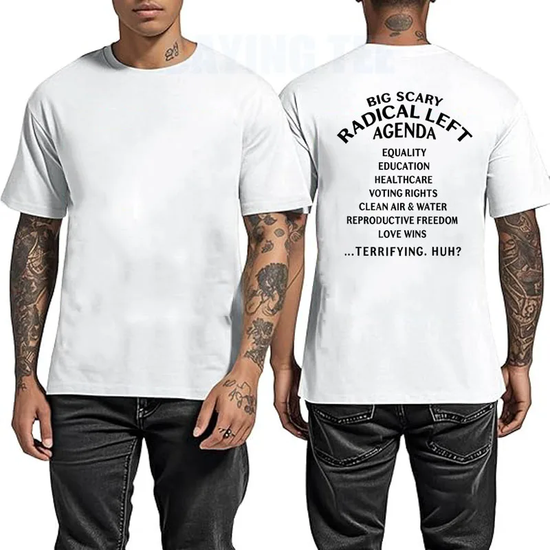 Big Scary Radical Left Agenda Sarkastisches T-Shirt Y2k Lustige Buchstaben Bedrucktes Witziges Spruch-T-Shirt Personalisierte Humor-Streetwear-Kleidung – Detail 10