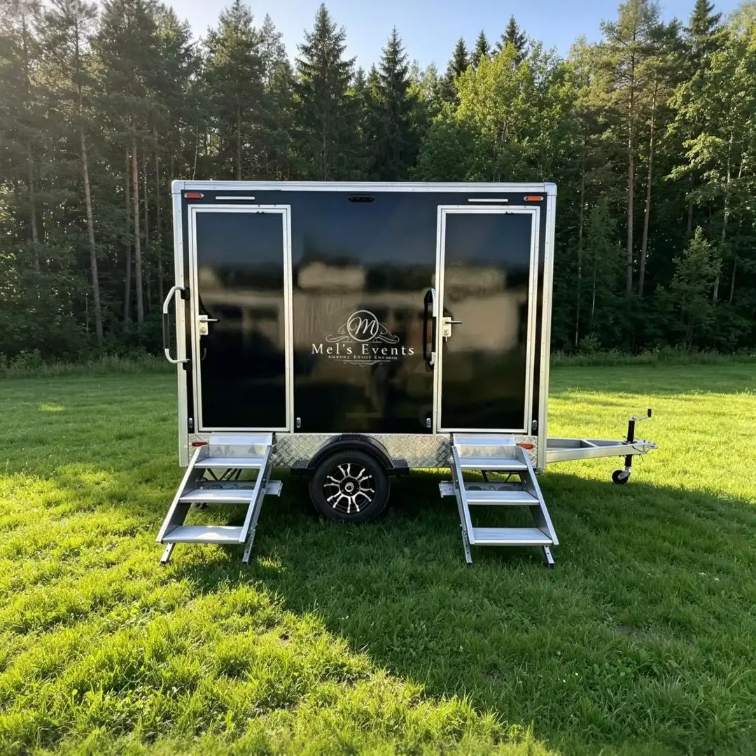 2-Stall Portable Luxury Restroom Trailer Mobile VIP Toilet for Events Weddings Outdoor Parties