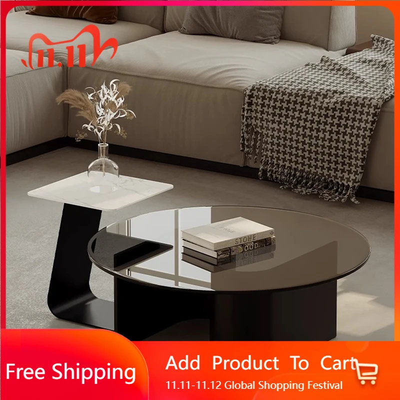 

Transparent Round Coffee Table Aesthetic Decoration Modern Nordic Side Table Center Glass Mesa Auxiliar Entrance Hall Furniture