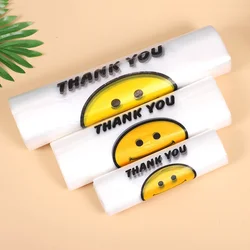 50pcs/pack  Carry Out Bags Smile Gift Bag Retail Supermarket Grocery Shopping Plastic Bags with Handle Food Packaging