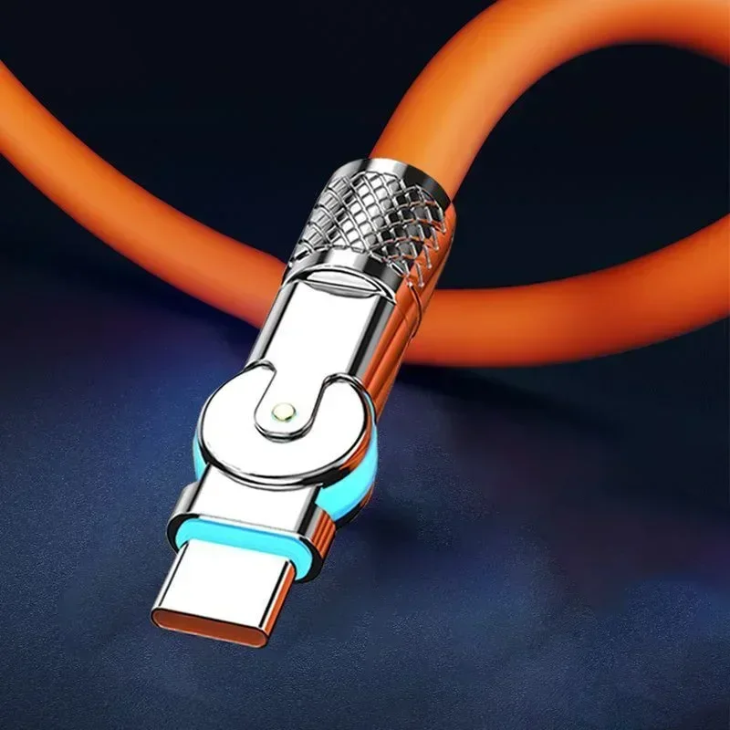 Efficient Fast Charging 7A USB Type C Cable 180 Degree Rotary Elbow Design Compatible with forXiaomi Charger Orange