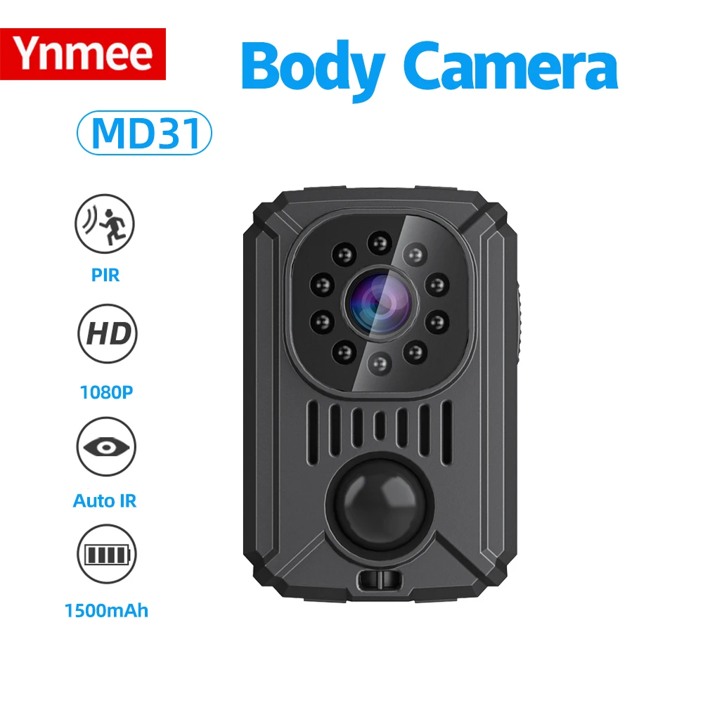 Ynmee MD31 Mini Body Camera PIR HD 1080P Back Clip Night Vision Video Smart Cameras Security Cam Motion Activated NO-wifi Cam