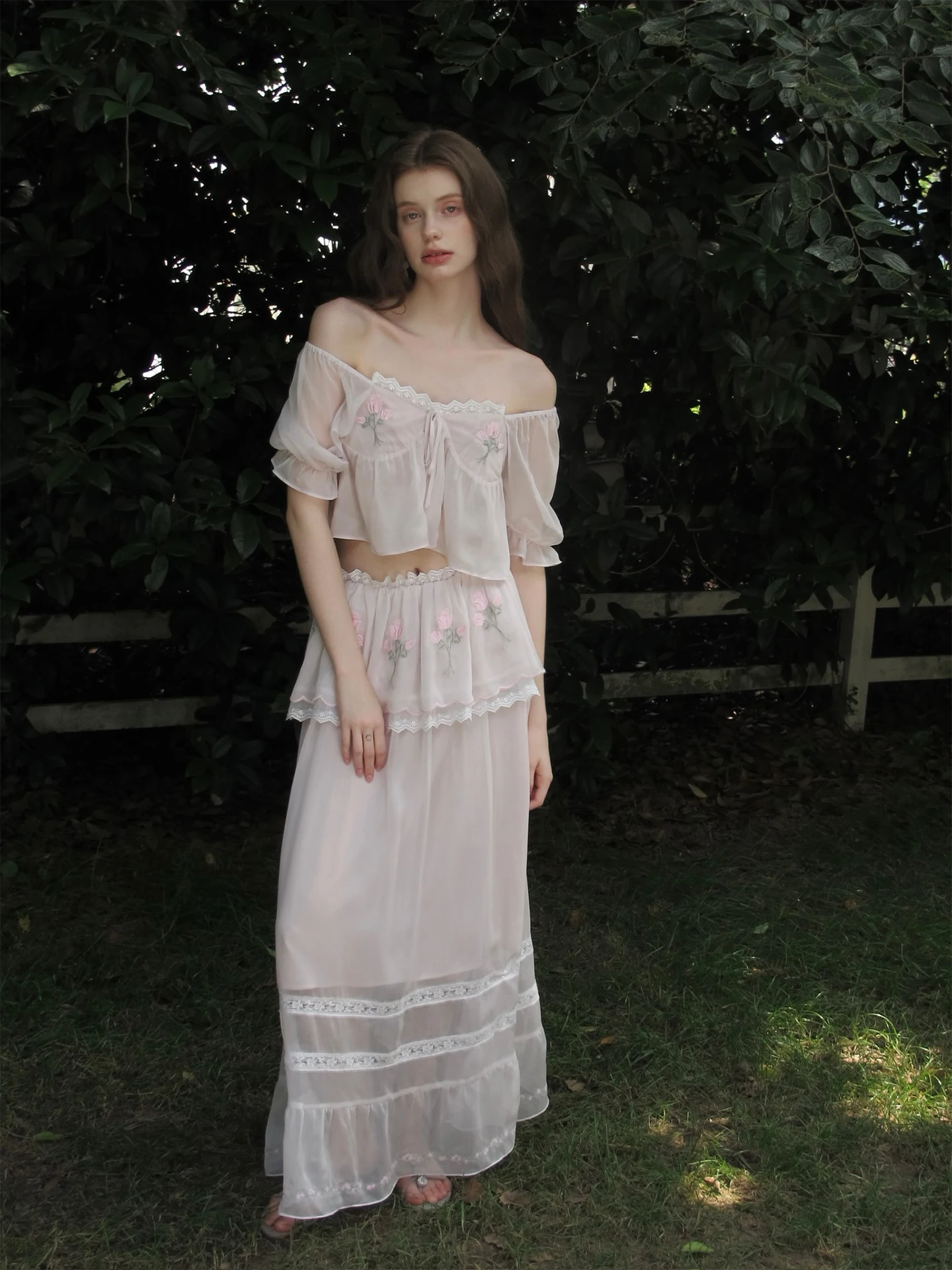 Cariedo Embroidered Heavy Work Lace Half Skirt One Shoulder Dress with Pleated Hemline for Women Summer Season Polyester Fiber
