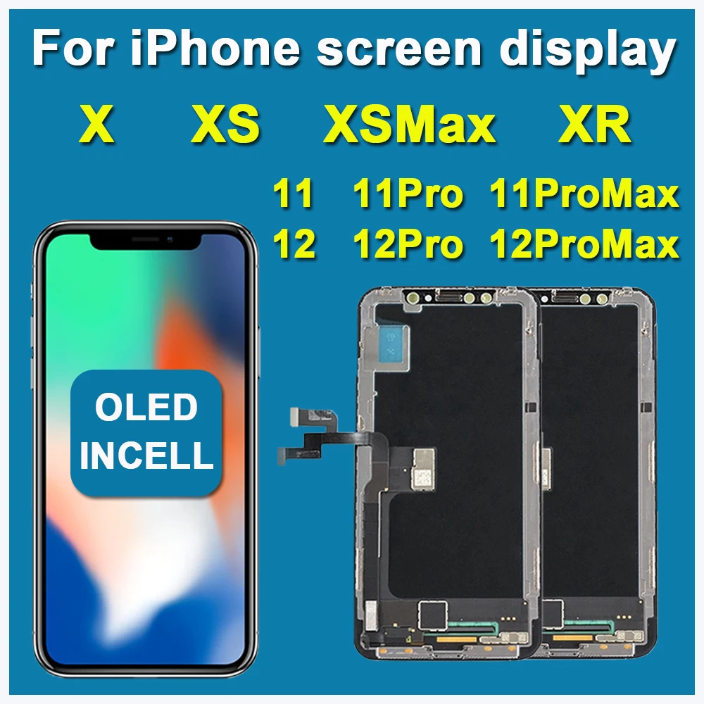 AAAA++++ OLED For iPhone X XR XS Max LCD Incell For iPhone 11 12 Pro Max 13 Mini 14 Plus LCD Display Screen Digitizer Assembly