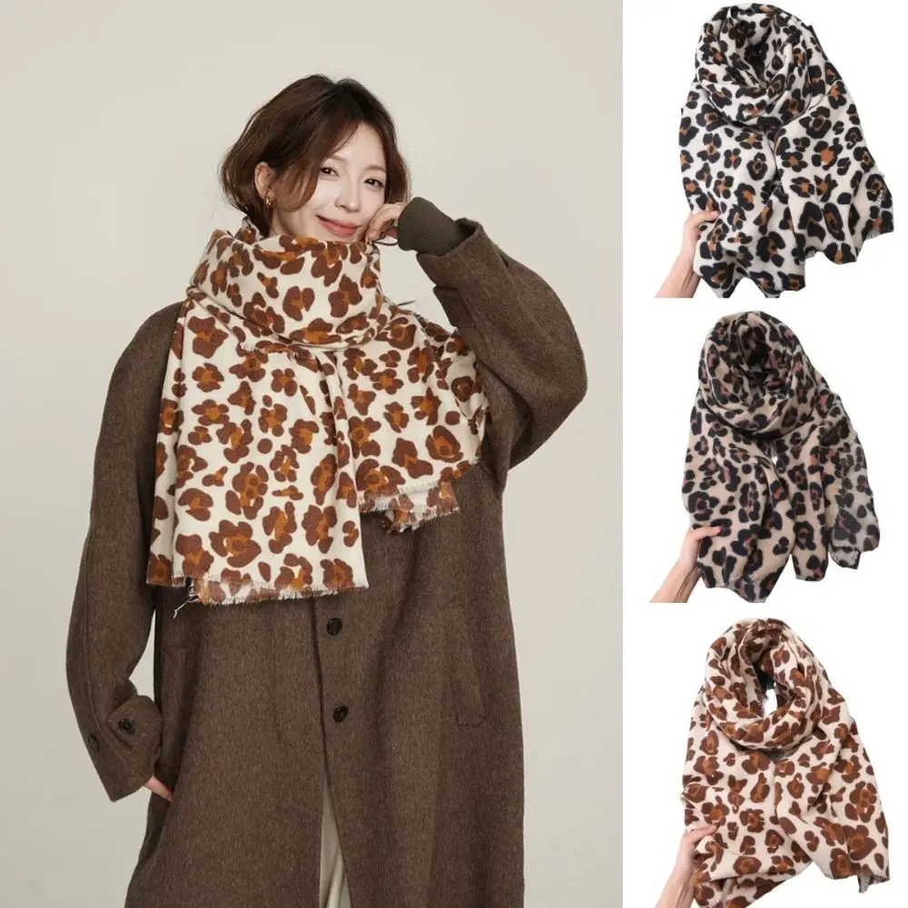 

Elegant Tassel Leopard Print Scarf Plush Wool Foulard Tassel Muffler Windproof Warm Long Cashmere Shawl Girl