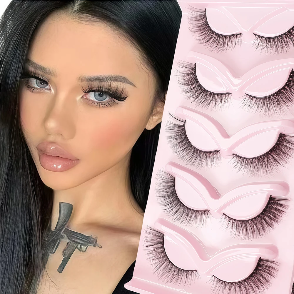 유럽과 미국 스타일의 촘촘하고 길어진 속눈썹을 위한 3D 고양이 눈 인조 속눈썹 5쌍