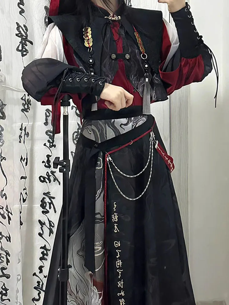 

New Chinese Style National Style Han Elements Hanfu Embroidery Suit Guofeng Teenager Pants Skirt Cos Cosplay Female Woman