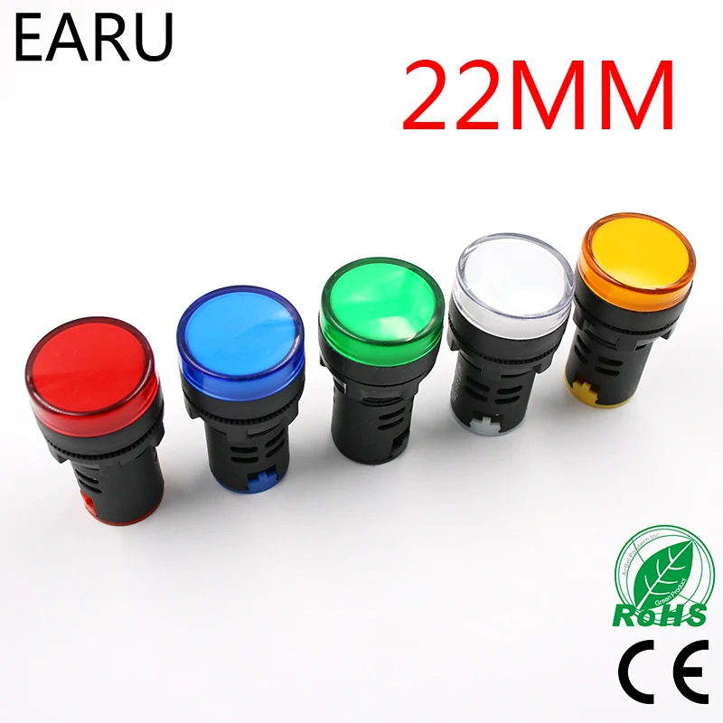 Indicator Signal Lamp Light Waterproof ad16-22ds 22mm AC/DC 12V 24V 110V 220V 380V Red Green Yellow Blue White LED Bulbs 20mA