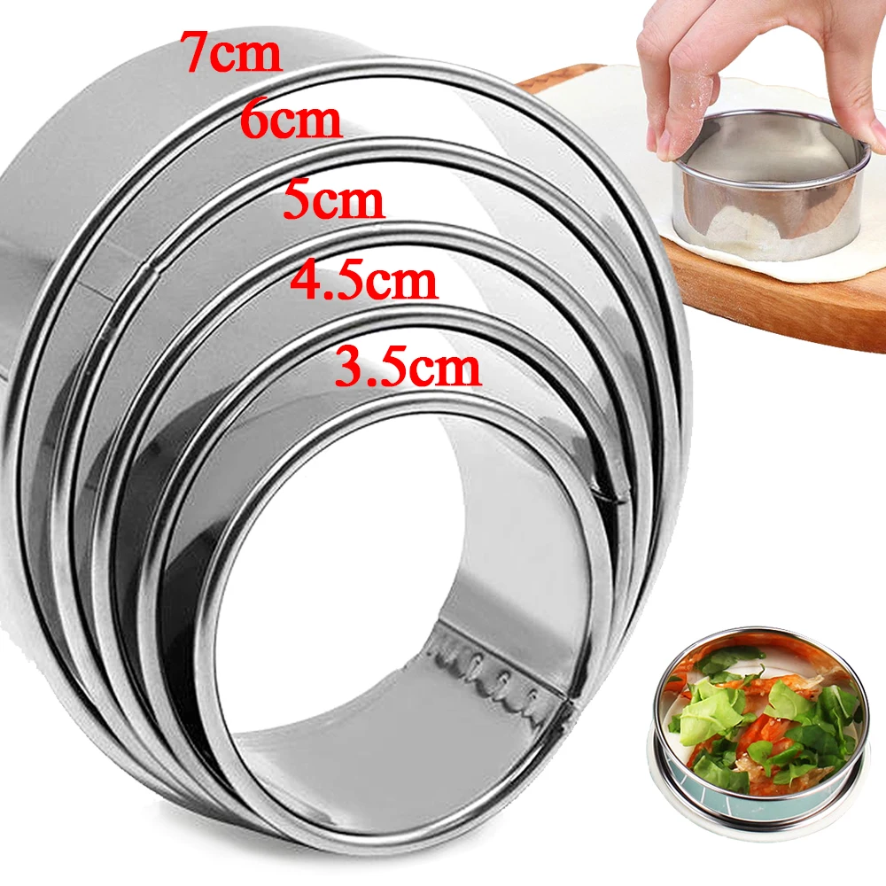 5Pcs Round Biscuit Mold Stainless Steel Dumpling Skin Cutting Mould DIY Cake Pastry Baking Tools Home Kitchen Dessert Gadgets