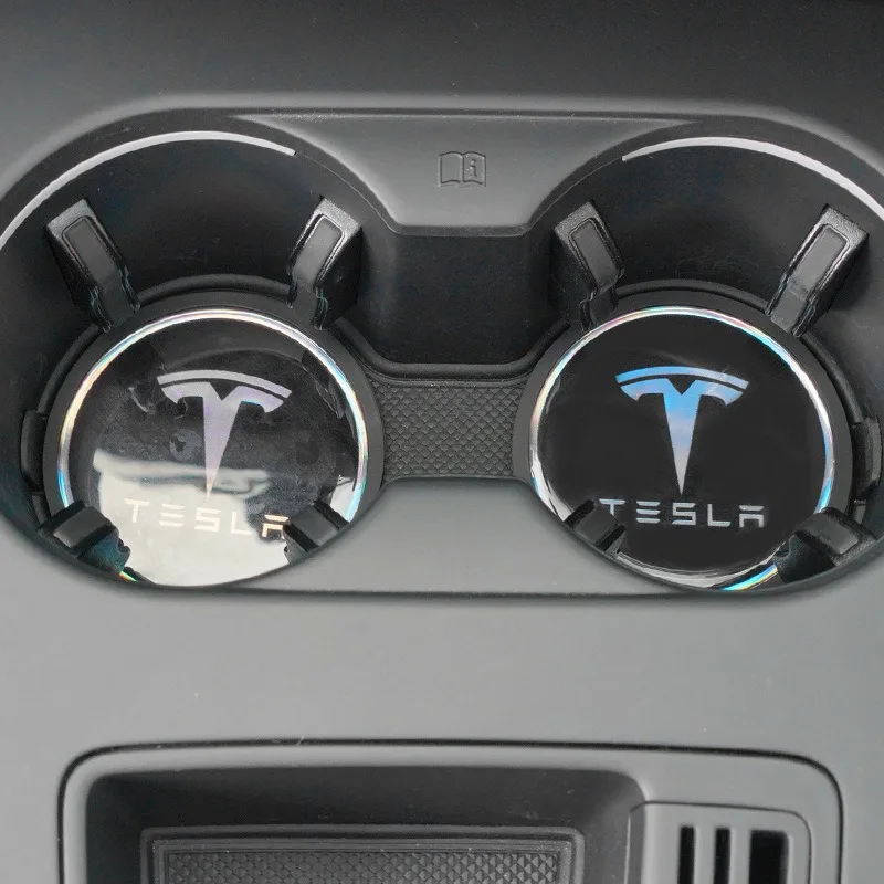 

2pcs Car Cup Coaster Pattern Anti Slip Insert Coasters Pads For Tesla Model 3 Tesla Model 3 Model X model Y Interior Accessories