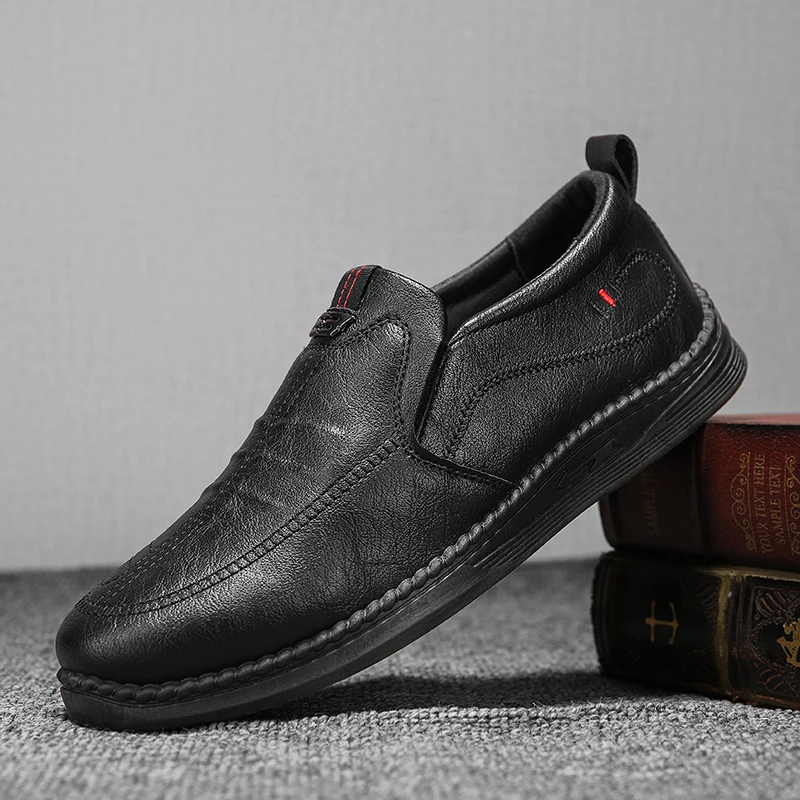 

Mens PU Leather Loafers Non Slip Walking Flats Breathable Outdoor Slip on Casual Shoes for Male Work Office Driving Sneakers