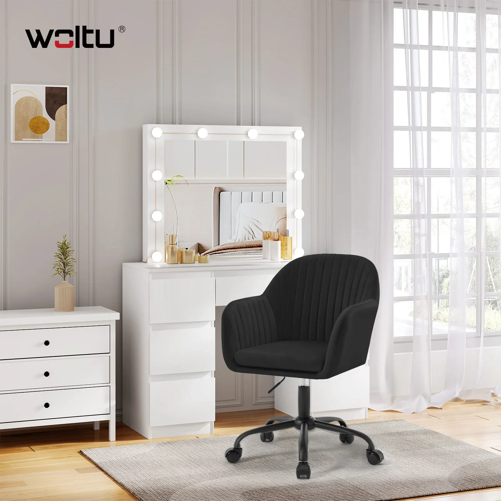 WOLTU Samt-Bürostuhl mit Armlehnen, Rollen, anhebbar, Gaming-Stühle mit hoher Rückenlehne, höhenverstellbar, ergonomischer Arbeits- und Make-up-Stuhl – Detail 30