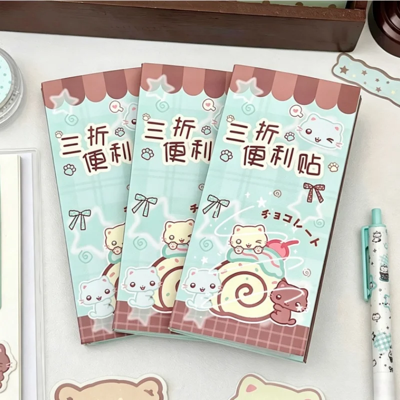 10pcs/lot Kawaii Cat 3 Fold Memo Pad Cute N Times Stationery Label Notepad Bookmark Post School Supplies