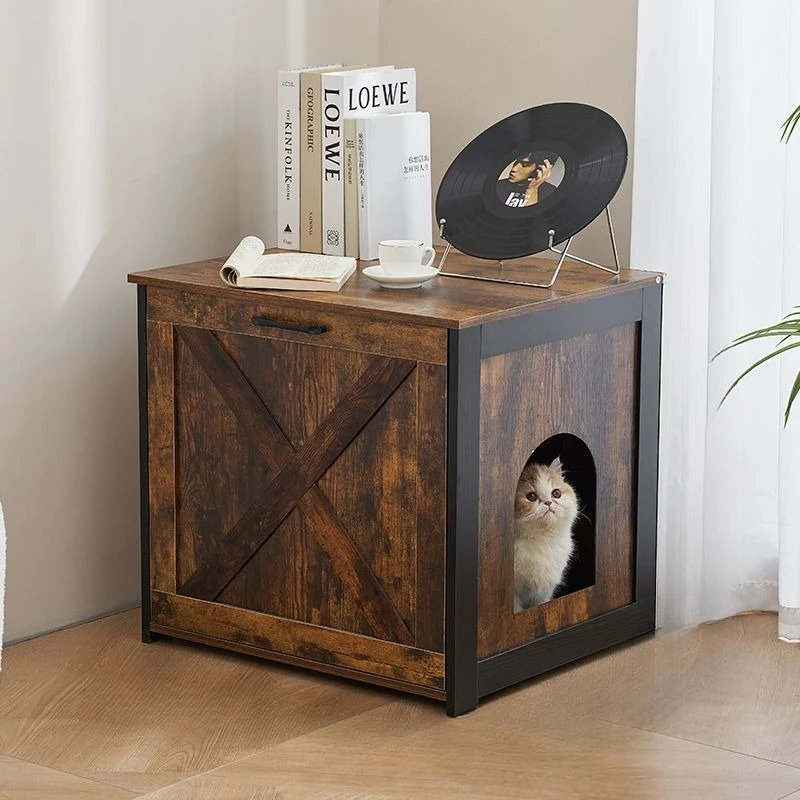 

Wooden box cat nest human pet coffee table furniture cat villa semi-closed cat toilet odor-proof pet house hidden bedside table