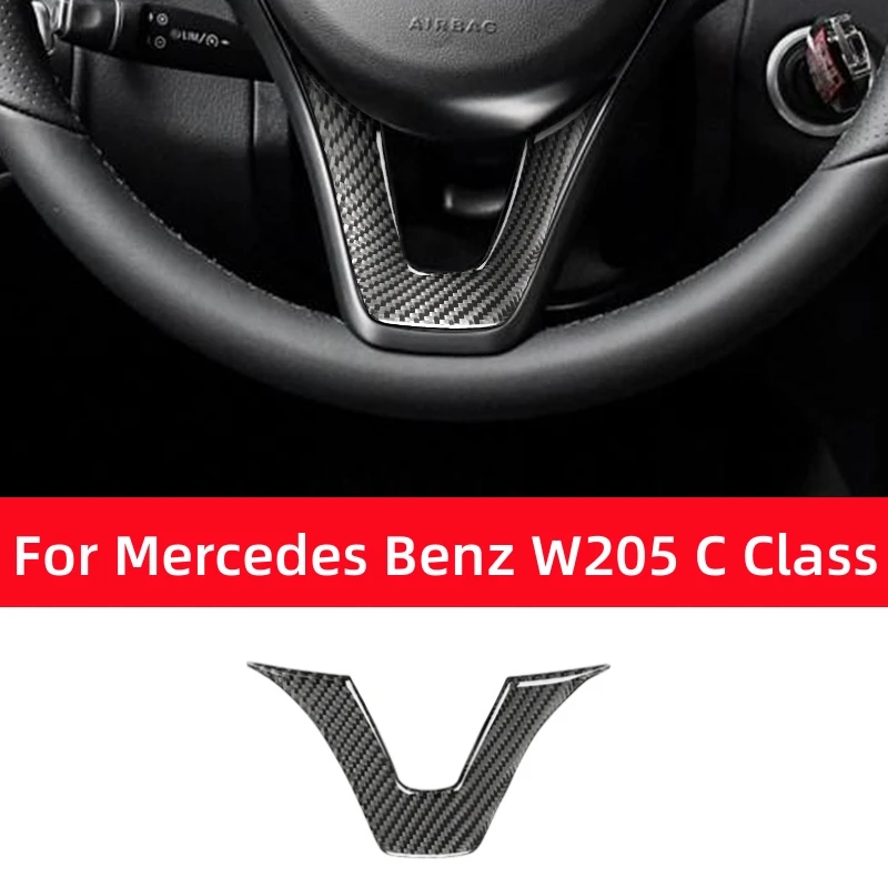 

For Mercedes Benz W205 C GLC Class Carbon Fiber Interior Auto Steering Wheel Panel Decorative Cover Sticker Trim Car Accessories