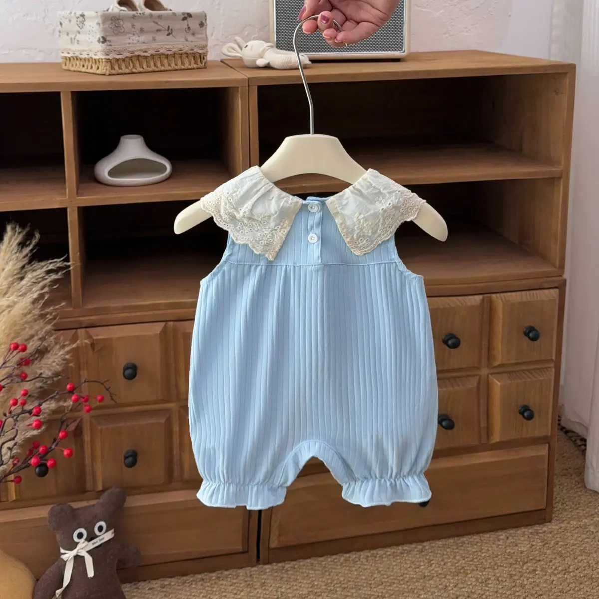 Baby Girl Jumpsuit 0-2Y Summer Toddler Girl Clothes Striped Lace Collar Romoer Breathable Sweet Princess Style Jumpsui