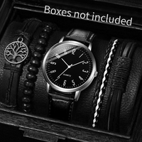 4/5PCS Fashion Men's Watches Bracelets Set Casual Arabic Dial Leather Strap Quartz Wristwatch Reloj Hombre（Without Box）