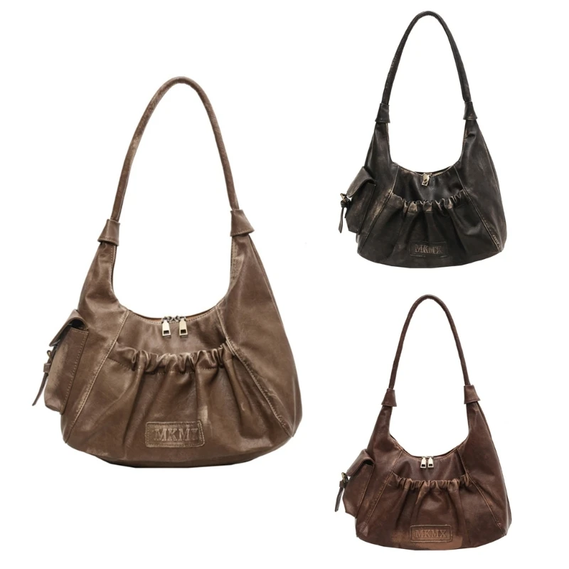 Women Bag Pleated Shoulder Bag Handbag Retro Dumplings Bag Female Armpit Bag