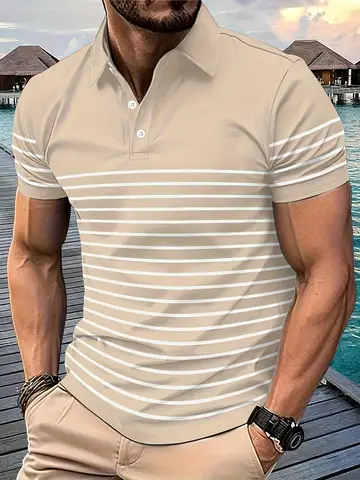 Het nieuwe herenpoloshirt voor de zomer van 2022, ademend, lichtgewicht, casual en modieus met gestreepte prints