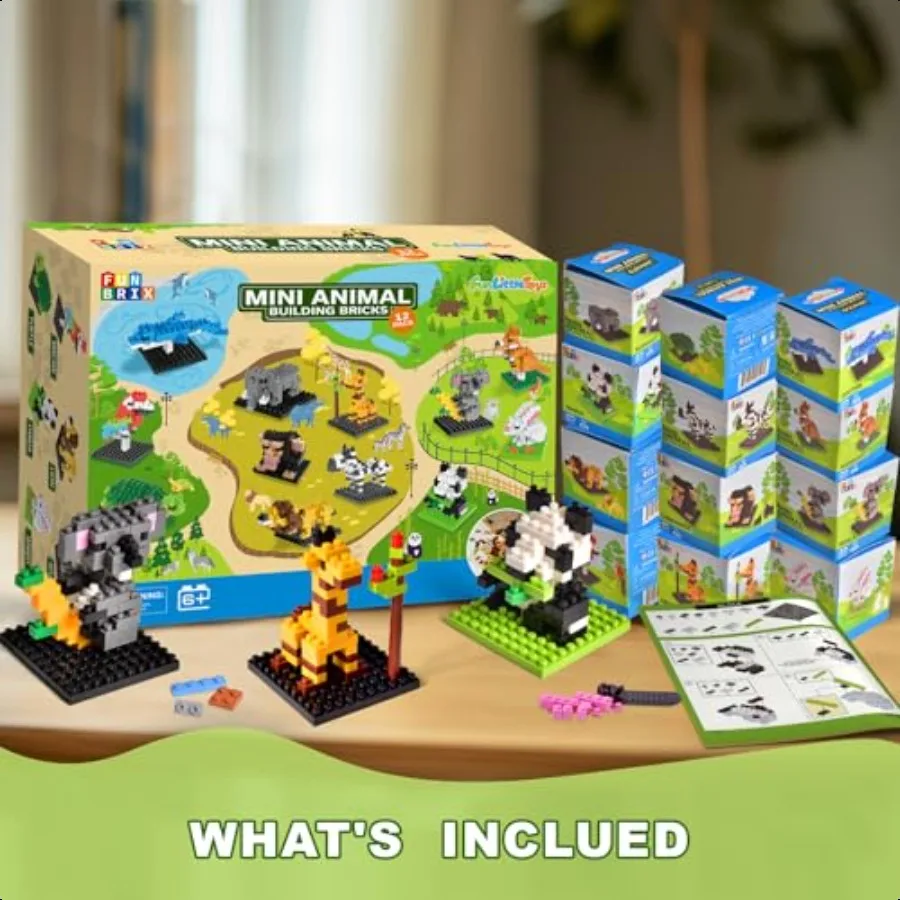 FUN LITTLE TOYS Faveur de fête pour mini animaux blocs de construction ensembles sacs cadeaux bourrages pour enfant petits jouets prix 12 Pack anniversaire