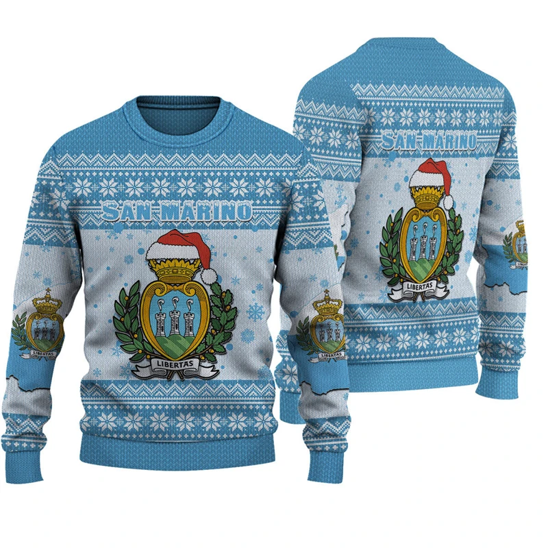 La Repubblica Di San Marino الشعار الوطني العلم طباعة ثلاثية الأبعاد الرجال Crewneck بلوزات طويلة الأكمام موضة ملابس رائعة رياضية