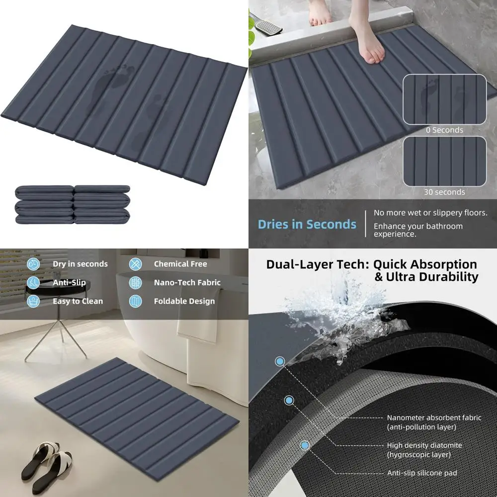 

Складной каменный коврик для ванной, покрытый нано-технологичной впитывающей ткани, быстросохнущий коврик для ванной с диатомовой землей для ванной комнаты, нескользящий, c
