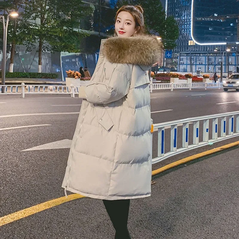 2023 New Women Down Cotton coat Winter Jacket Female Mid length version thicken Parkas loose large size Outwear hooded Overcoat