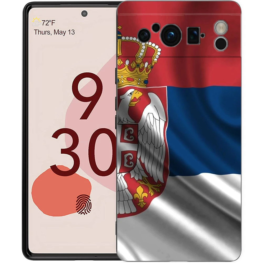 صربيا العلم لجوجل بكسل 8 برو جراب هاتف بكسل 9 برو XL حافظة من البولي يوريثان بكسل 8 برو 8A 7A 7 6A 6 برو غطاء أسود ناعم