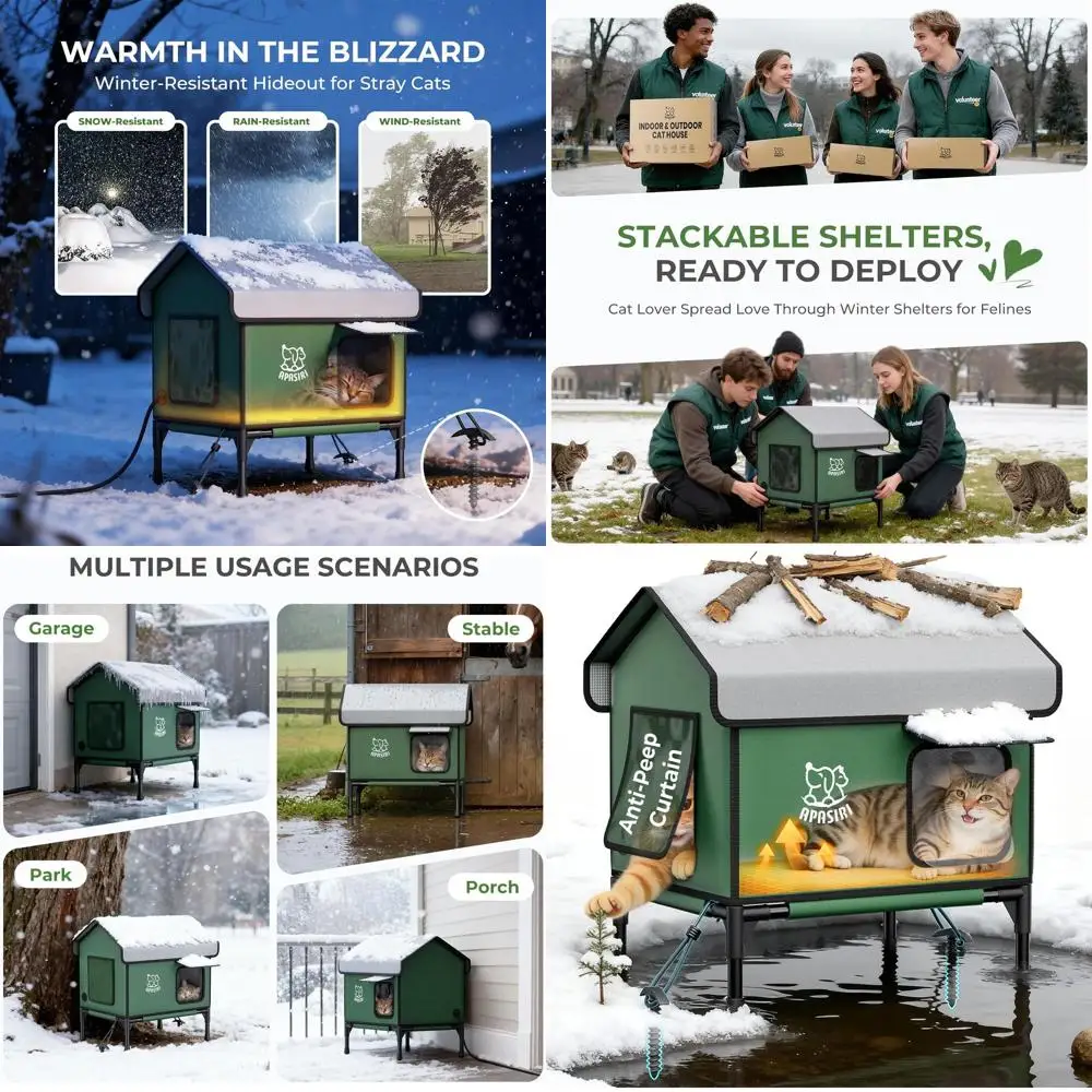 

Weatherproof Insulated Outdoor Cat Shelter with Thermostatic Heating for Small Ferals, Water-Resistant Oxford Fabric, Anti-Peep