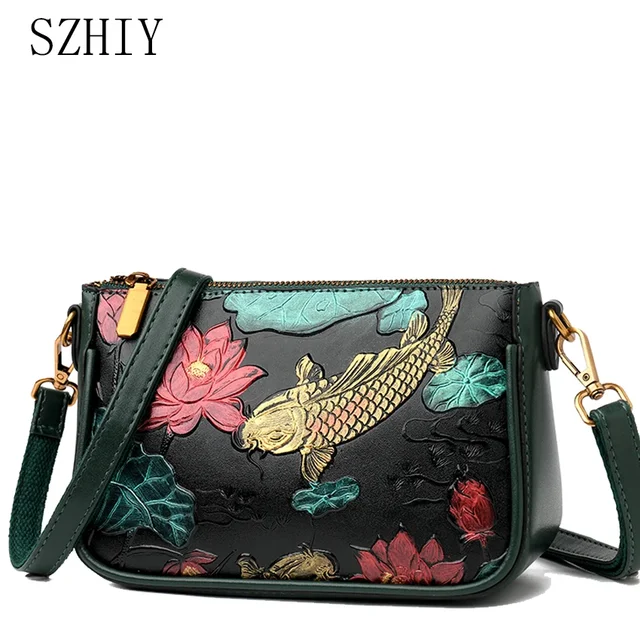 Designerska torba na ramię dla kobiet Torebka na ramię dla mamy Retro Carp Lotus Chiński styl Mała torebka Nowa kolorowa torebka w stylu etnicznym Luxe