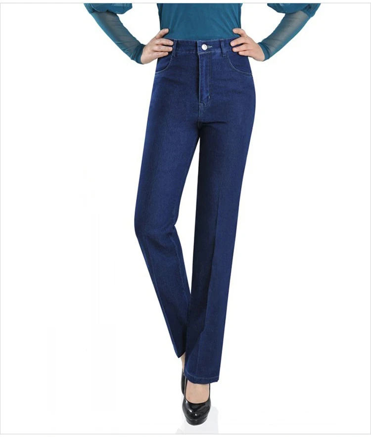 

new summer spring office lady plus size mid age brand female women mother straight stretch high waist jeans