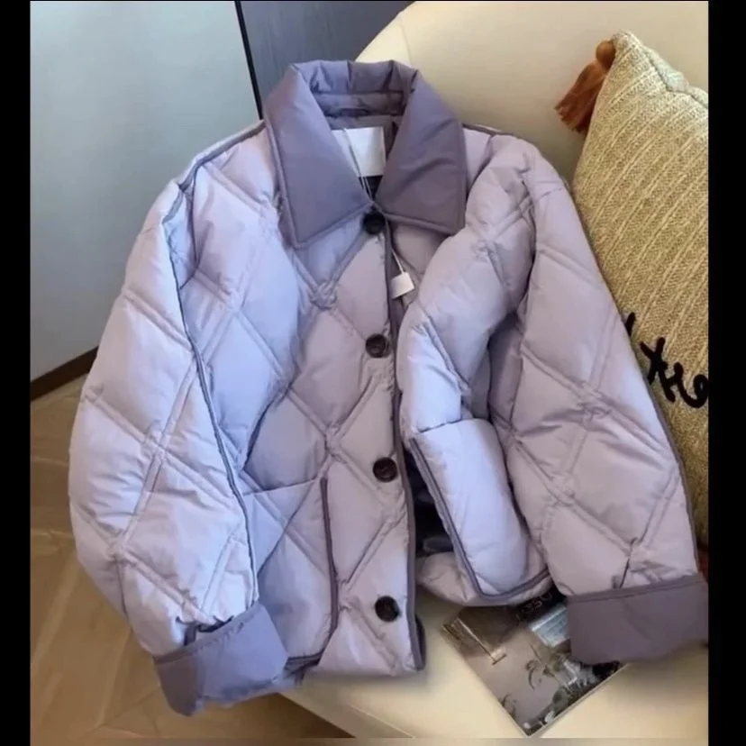 

Faionable Light Weight Cotton Jaet Women's Autumn Winter Sle Turn-down Collar Sandwich Cotton Outerwear Ele