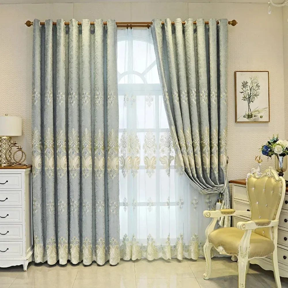 Curtains for Bedroom Living Dining Room New European Style Pretty Simple Thickening Chenille Embroidery Shading Custom Windows