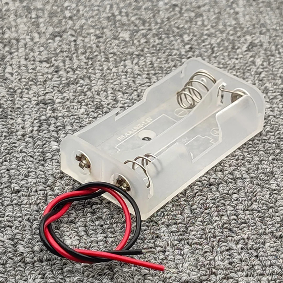 Caja de almacenamiento de baterías AA, caja de almacenamiento de 2 pilas AA y 3V, caja DIY con cables transparentes