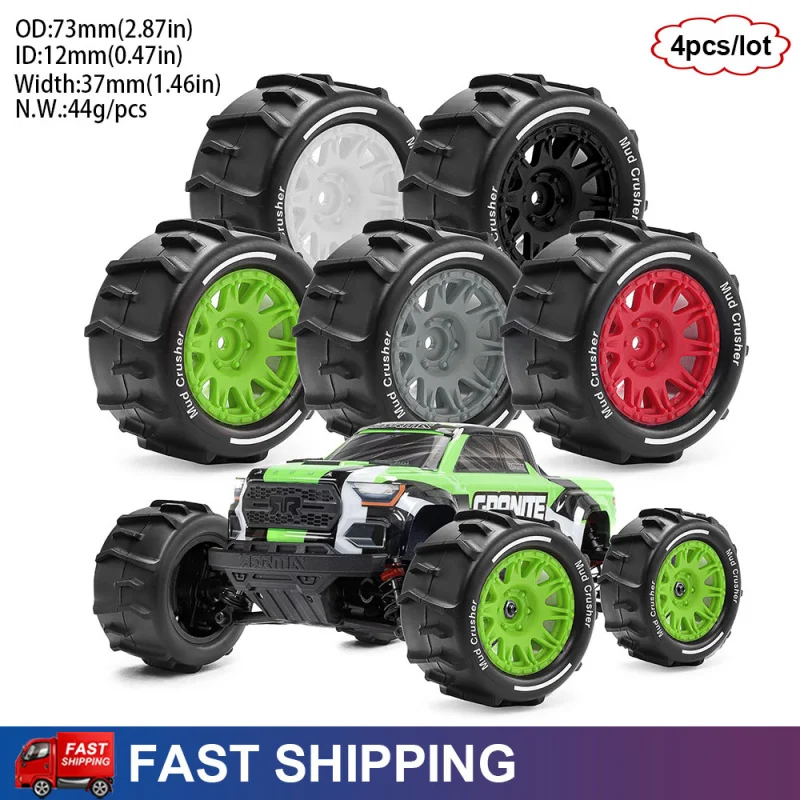 

4PCS 1/18 73mm Short Course Truck Sand Mud Crusher Tires Wheels for Arrma Granite Grom RC Monster Truck Upgrade Parts